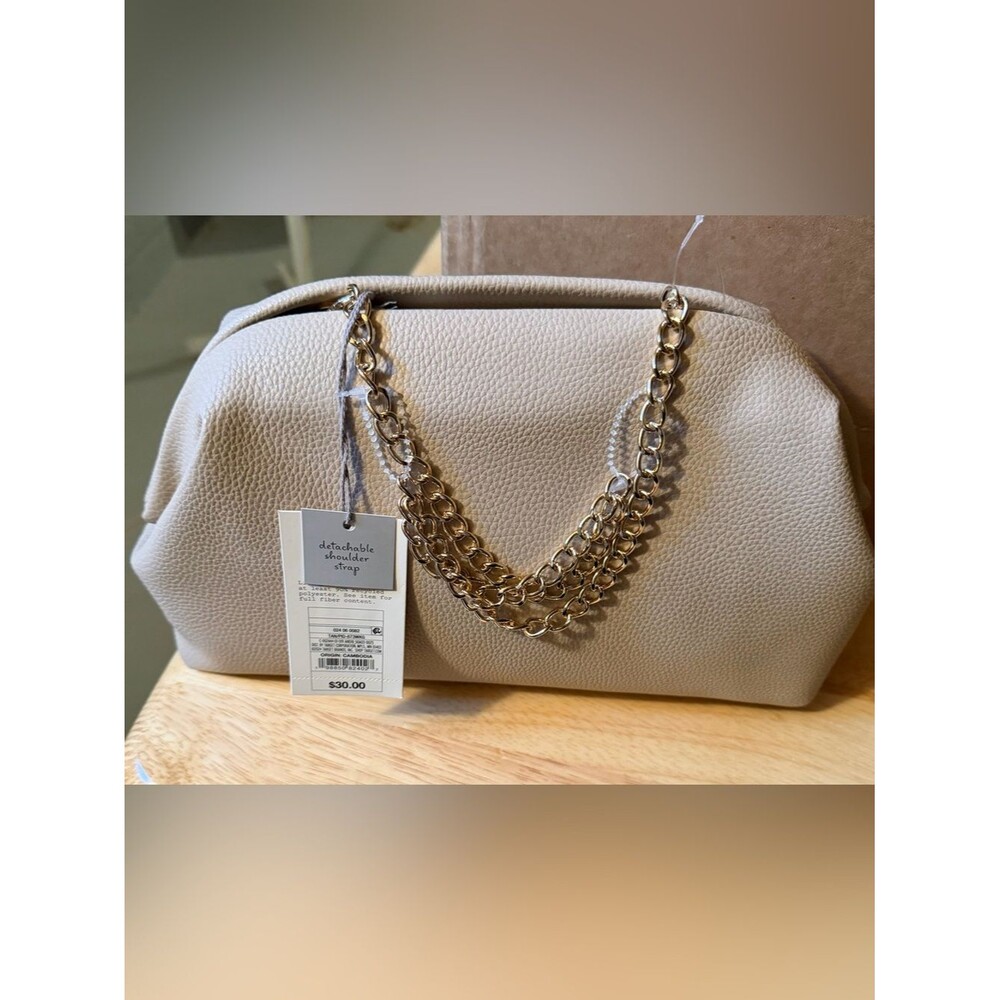 A New Day Beige Chain-Accent Shoulder Bag